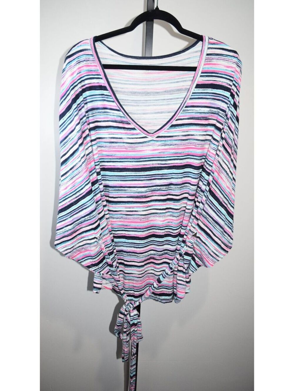 Lane Bryant Plus Size Striped V-Neck Tie Waist Top Bat Sleeves 26/28